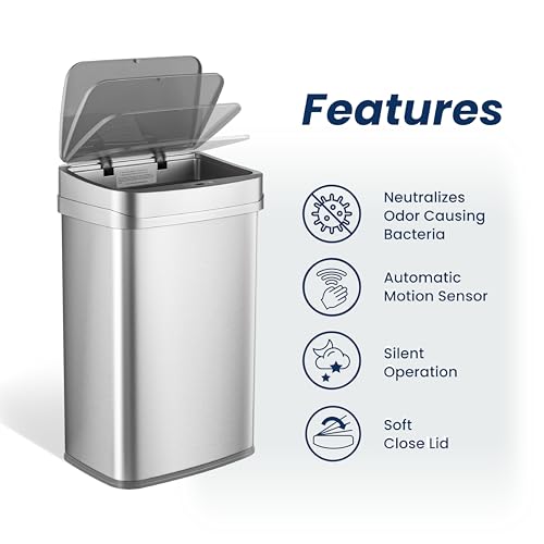 13 Gallon Stainless Steel Motion Sensor Trash Can J967