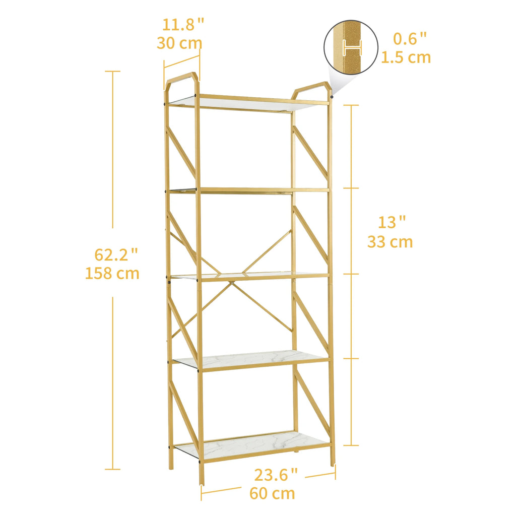 Gold 5 Tier Glass Shelves Bookshelf R519359