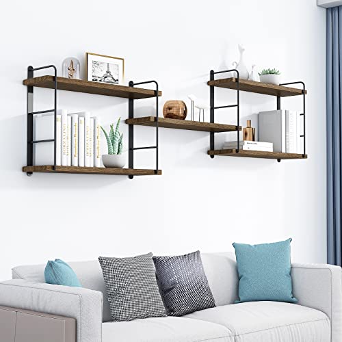 Wall Mounted Floating Shelves, 5 Brown Wood Shelves I379924