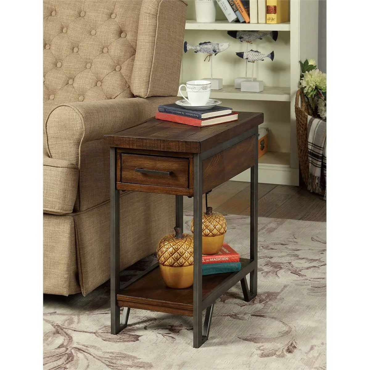 Farmhouse Wood 1-Drawer Side Table in Oak B46126