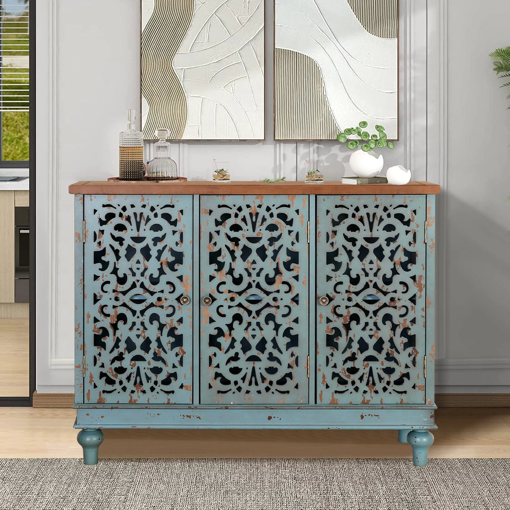 3-Door Hollow-Carved Sideboard Accent Cabinet D497