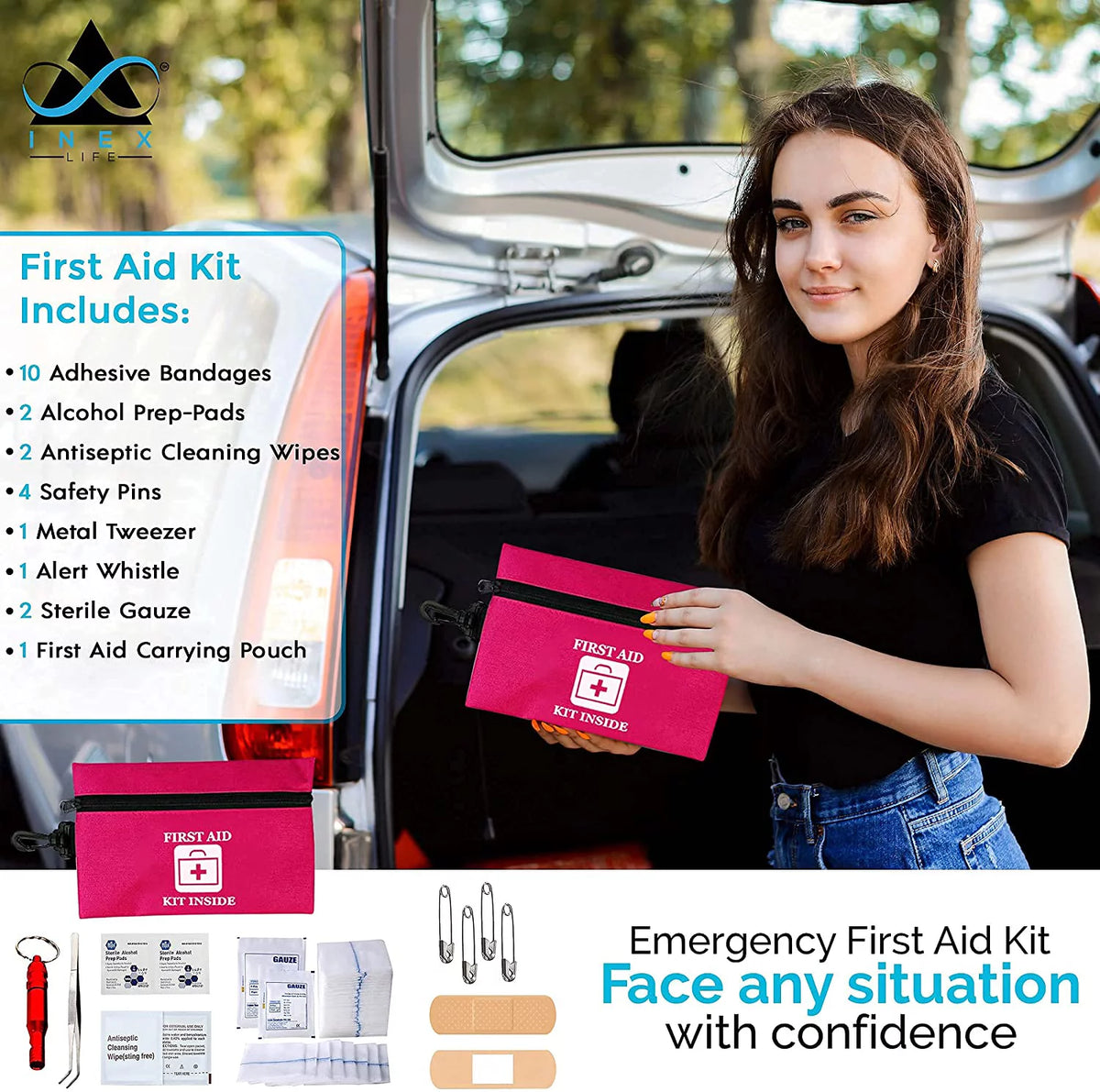 43 Piece Car Emergency Roadside Assistance Kit First Aid Kit Jumper Cables Tow Strap C2741