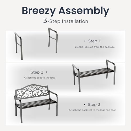 43 Inch Cast Iron Steel Frame Outdoor Garden Bench N1126