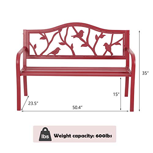 50 Inches Cast Iron Metal Patio Bench with Floral Pattern Backrest O77274