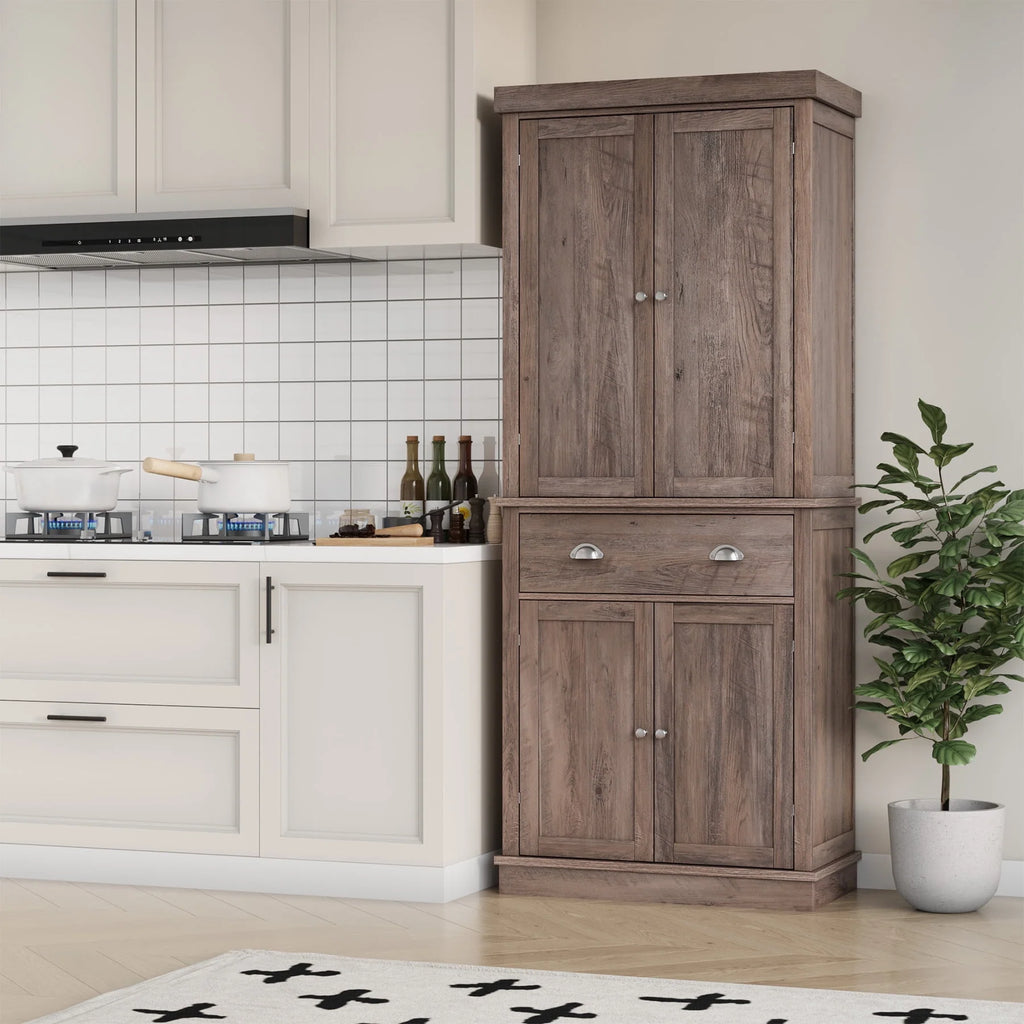 White 72.4'' Tall Wood Kitchen Pantry with 4 Doors T1553
