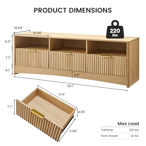 Nature Oak TV Stand with Drawers and Open Shelf H799