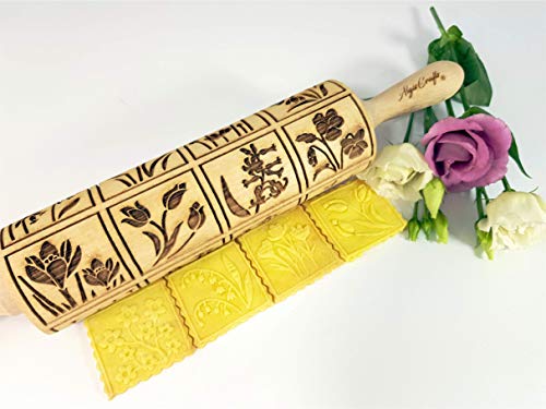 Embossing Rolling Pin with 16 Different Flowers Z975