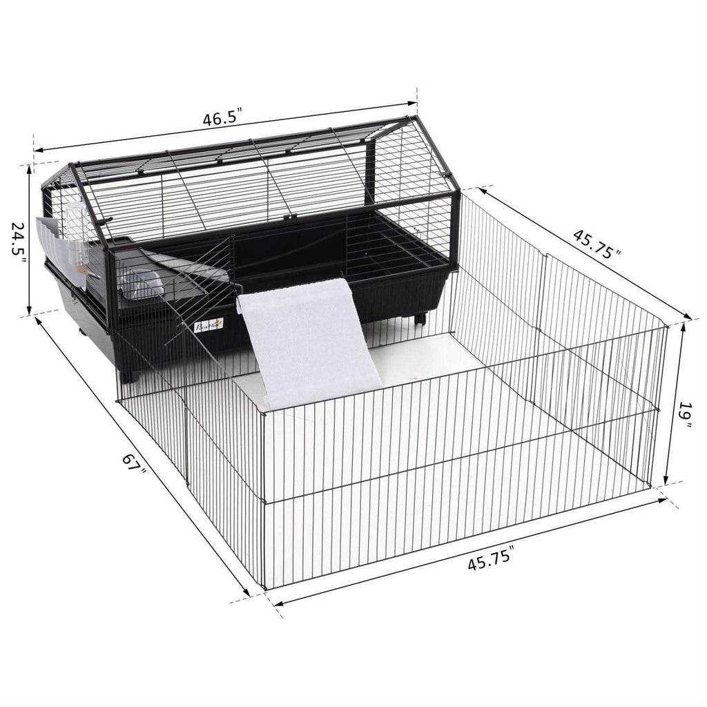 Rolling Metal Small Animal Hutch Cage with Main House and Run G523183