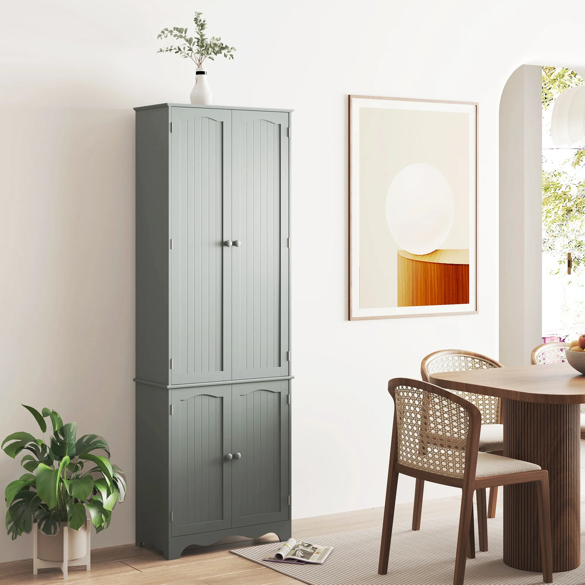 72" H Freestanding Tall Pantry Cabinet with 2 Large Cabinets and Adjustable Shelves R93938