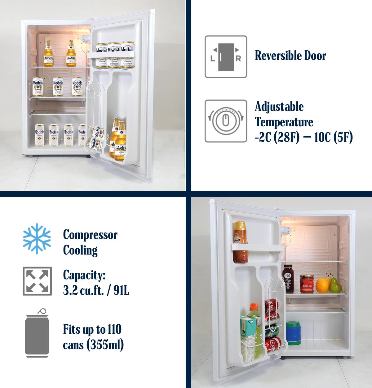 Compact Fridge with Bottle Opener, 90 L 3.2 Cubic Foot O897