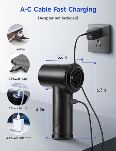 Compressed Air Duster 3-Gear 51000RPM Cordless Rechargeable LED Light Black Y927723