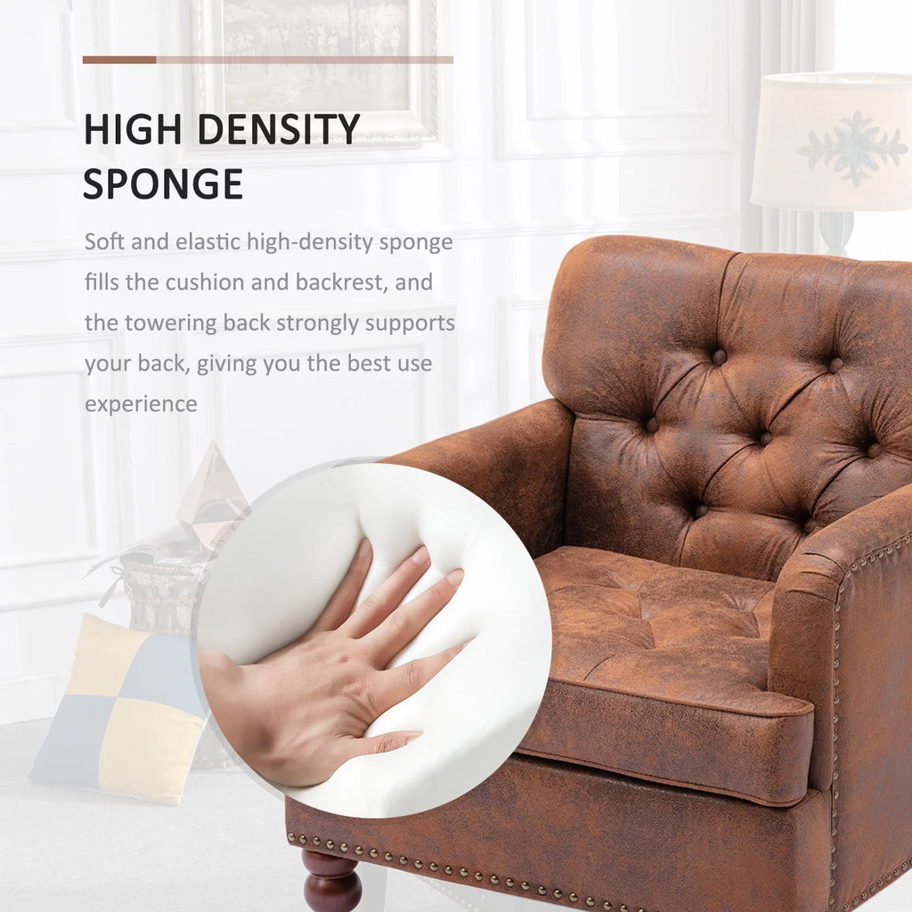 Brown Tufted Upholstered Accent Chair with Wood Legs Y843672