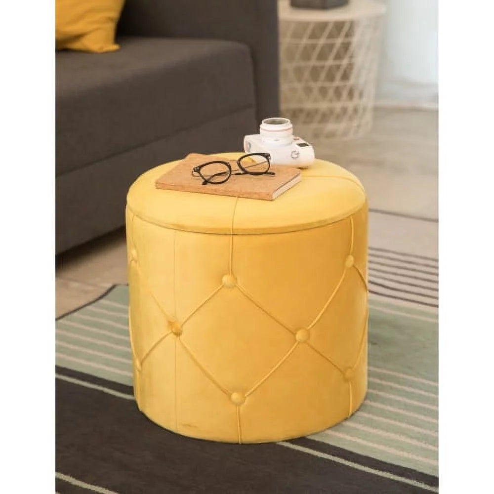 Round Wooden Velvet Ottoman Stool with Lid N686393