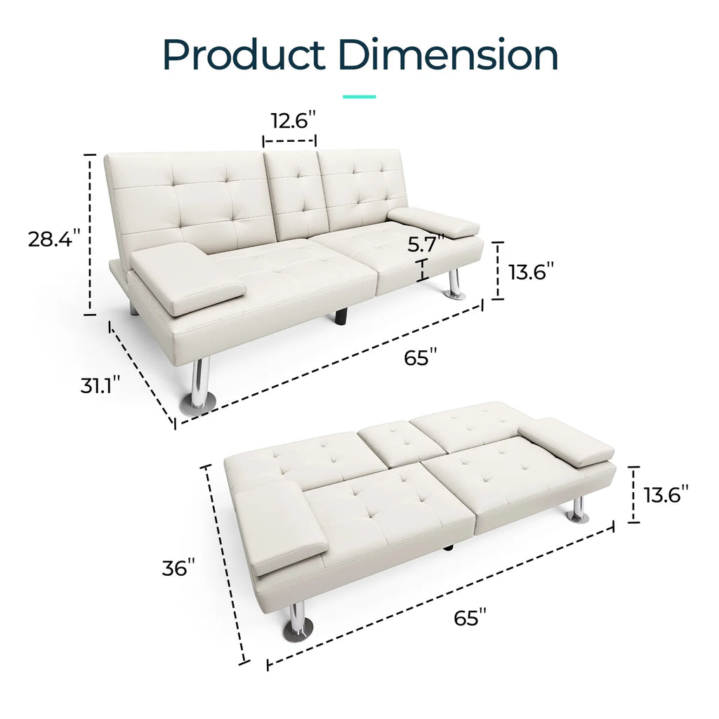 White Faux Leather Futon Couch Y5860
