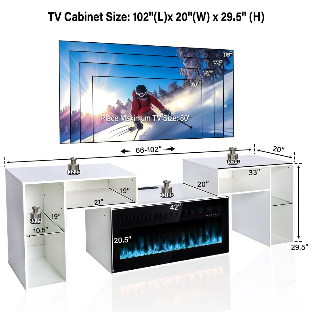 White Entertainment Center with Electric Fireplace and 42 Fireplace M7502