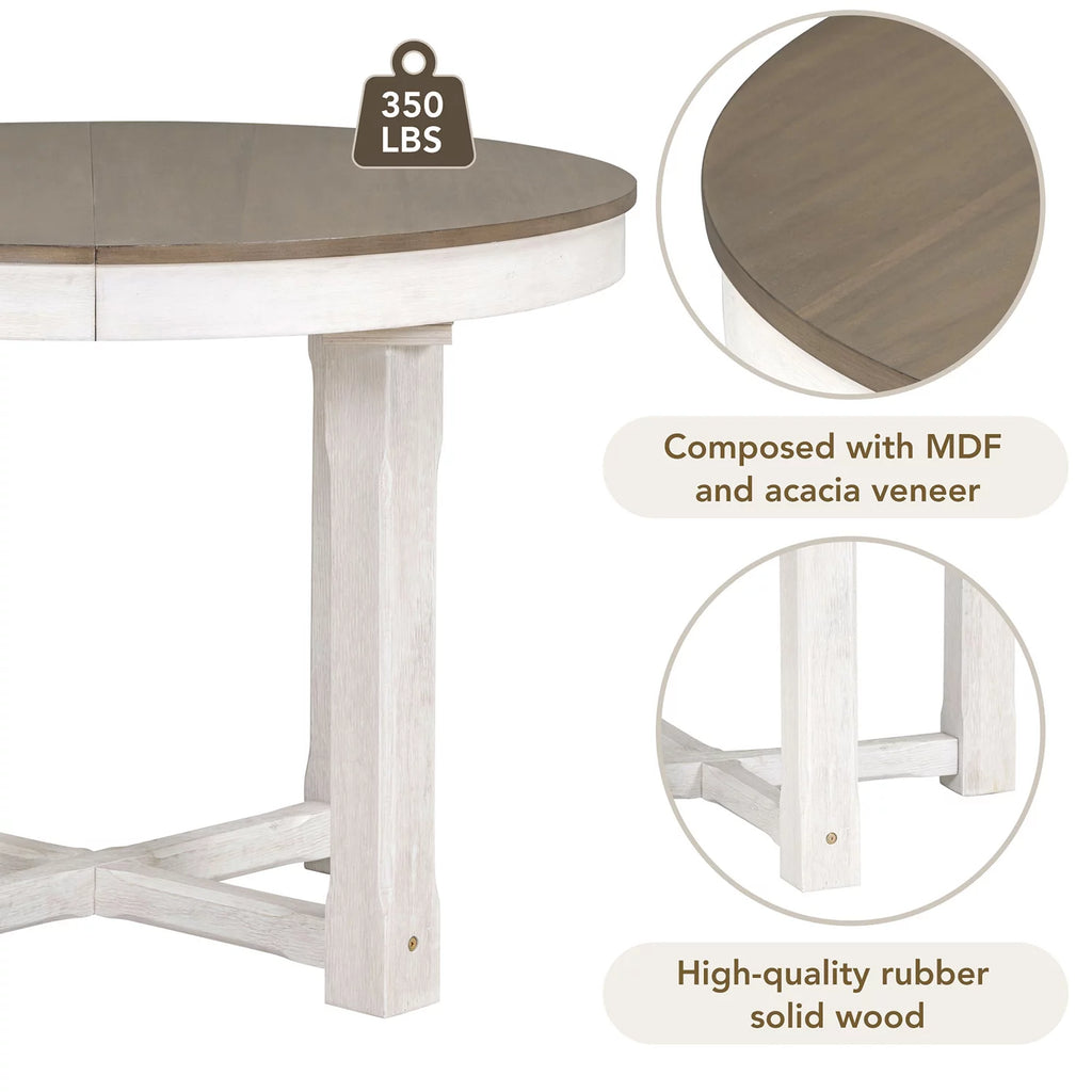 5 Piece Round Extendable Wood Dining Table Set with 4 Upholstered Chairs M852