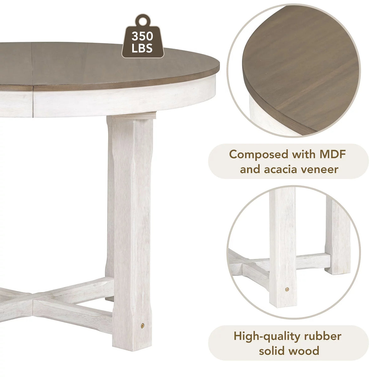 5 Piece Round Extendable Wood Dining Table Set with 4 Upholstered Chairs M852