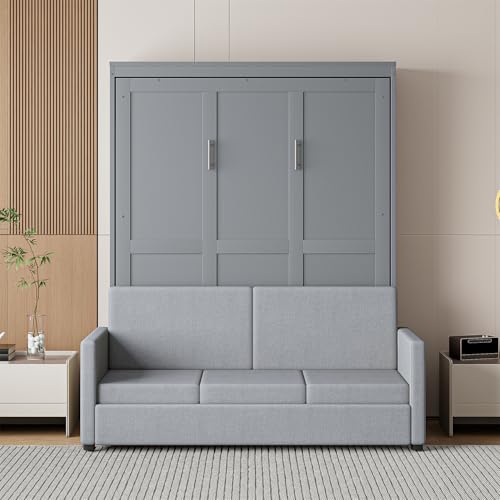 Full Size Grey Murphy Bed with Loveseat Sofa P6139