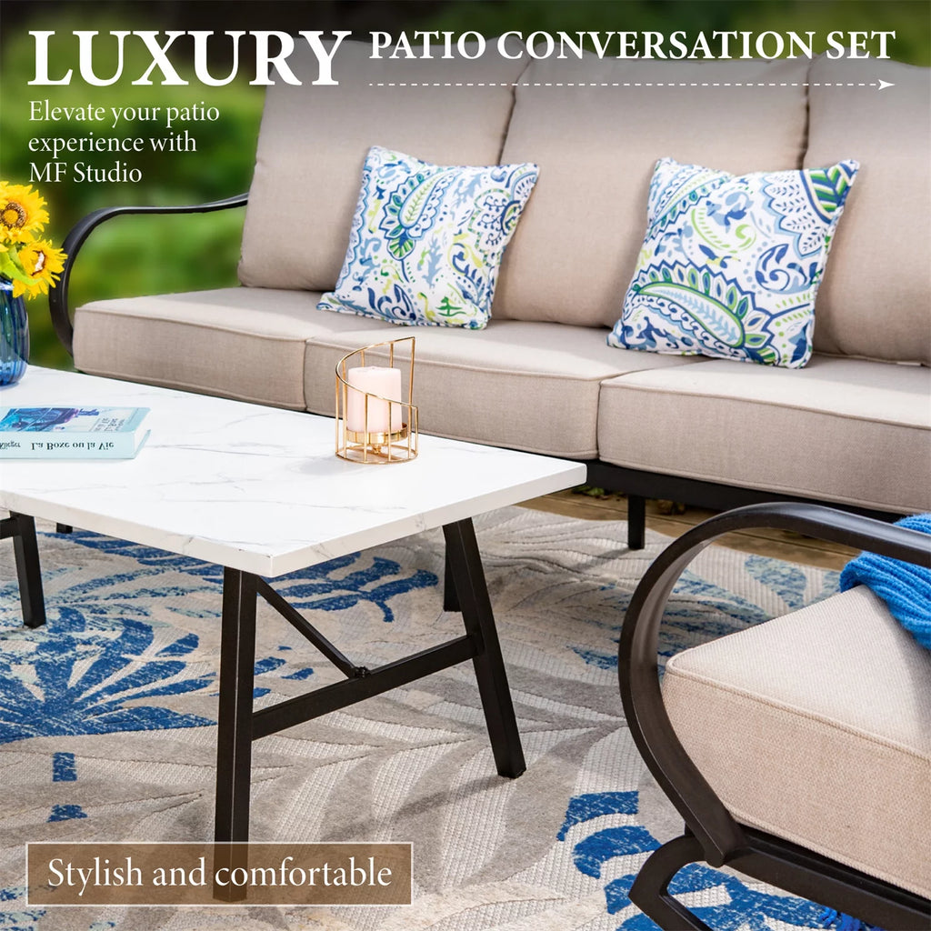 5-Seat Beige Metal Patio Conversation Sofa Set G937351