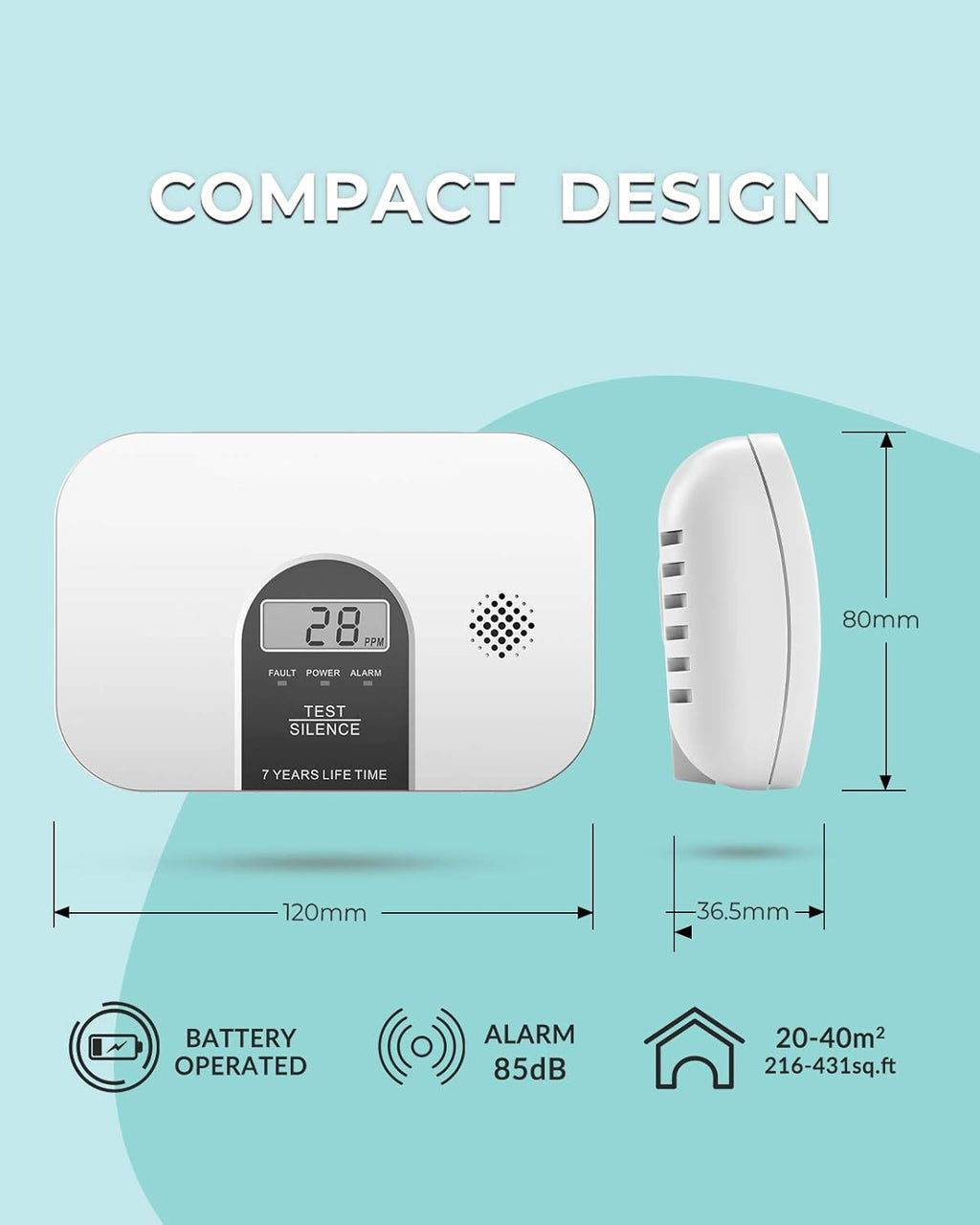 Carbon Monoxide Alarm Detector with LCD Digital Display, 4 Packs P36235