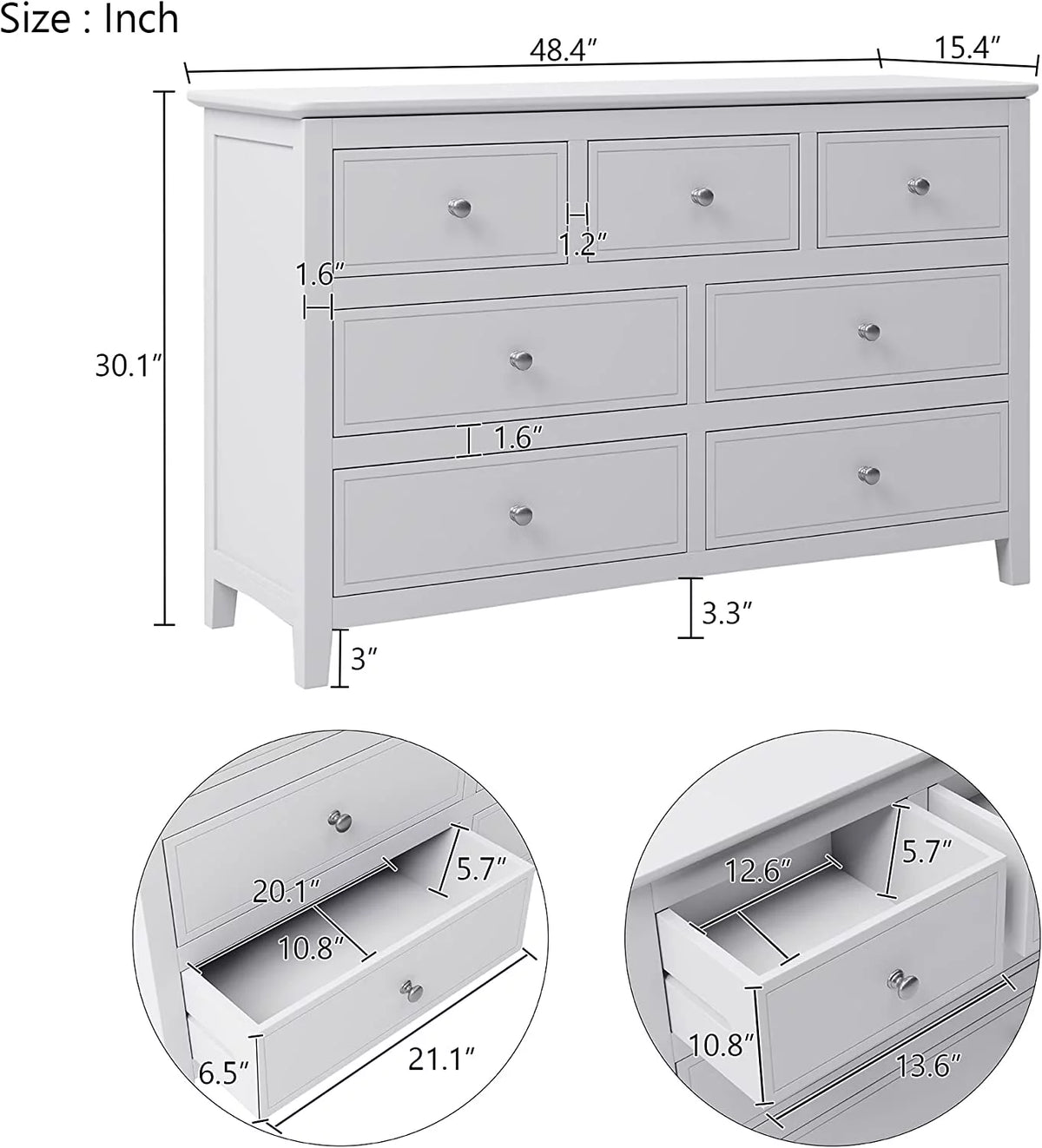 White 3 Piece Wood Bedroom Furniture Set with Full Size Bed P798143