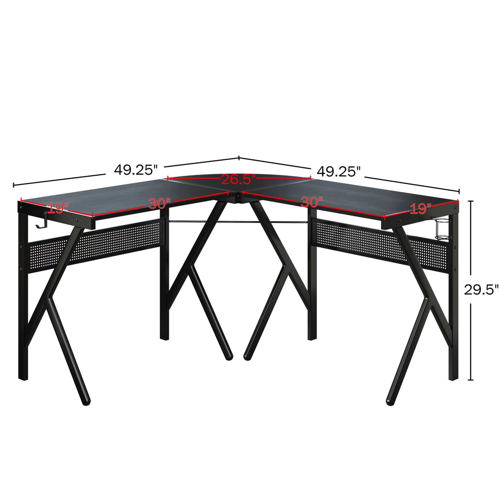 L Shaped Computer Desk with Headphone and Cup Holder Black P7840