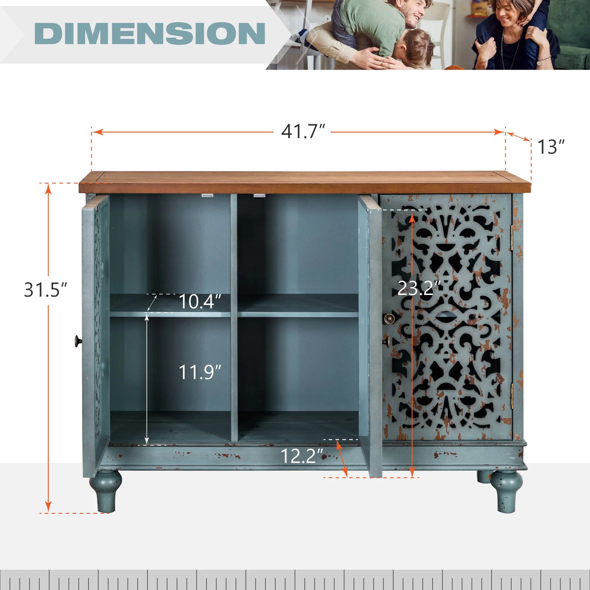 3-Door Hollow-Carved Sideboard Accent Cabinet D497