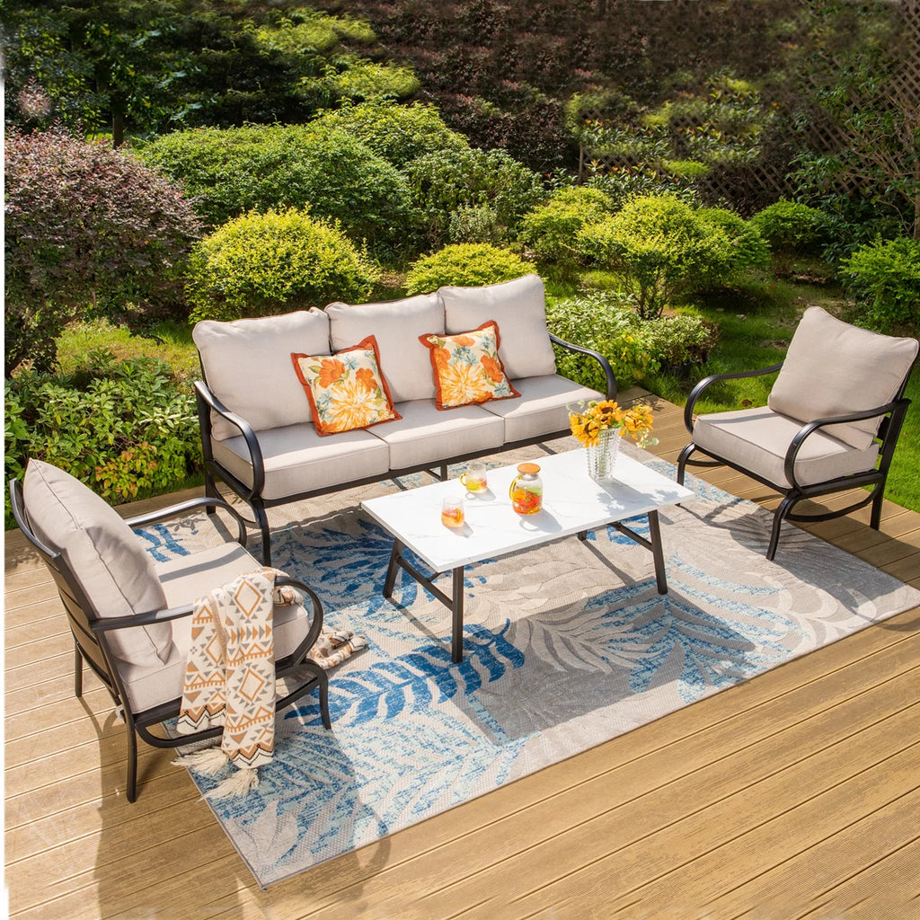 5-Seat Beige Metal Patio Conversation Sofa Set G937351