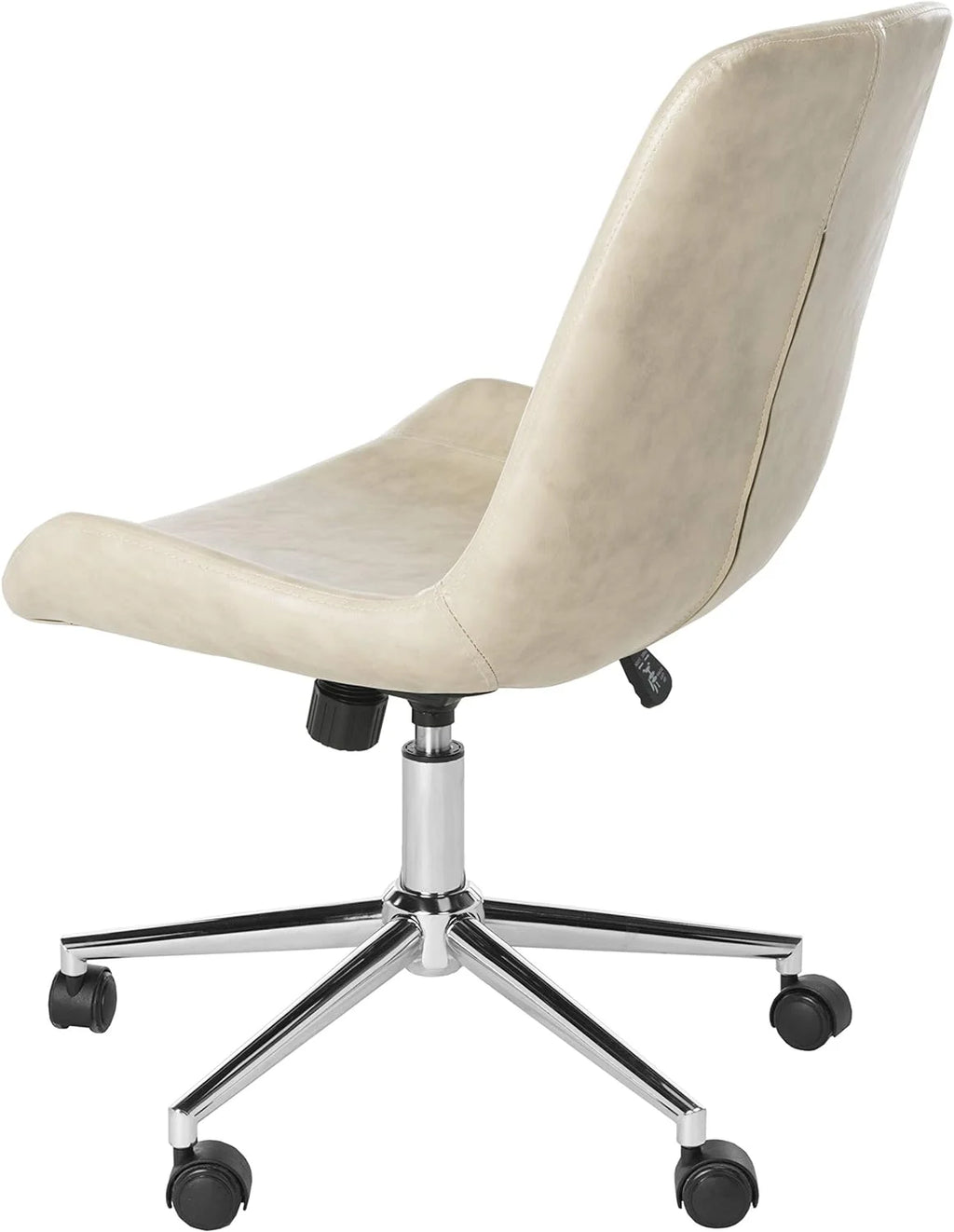 Beige Faux Leather Swivel Adjustable Office Desk Chair E4766
