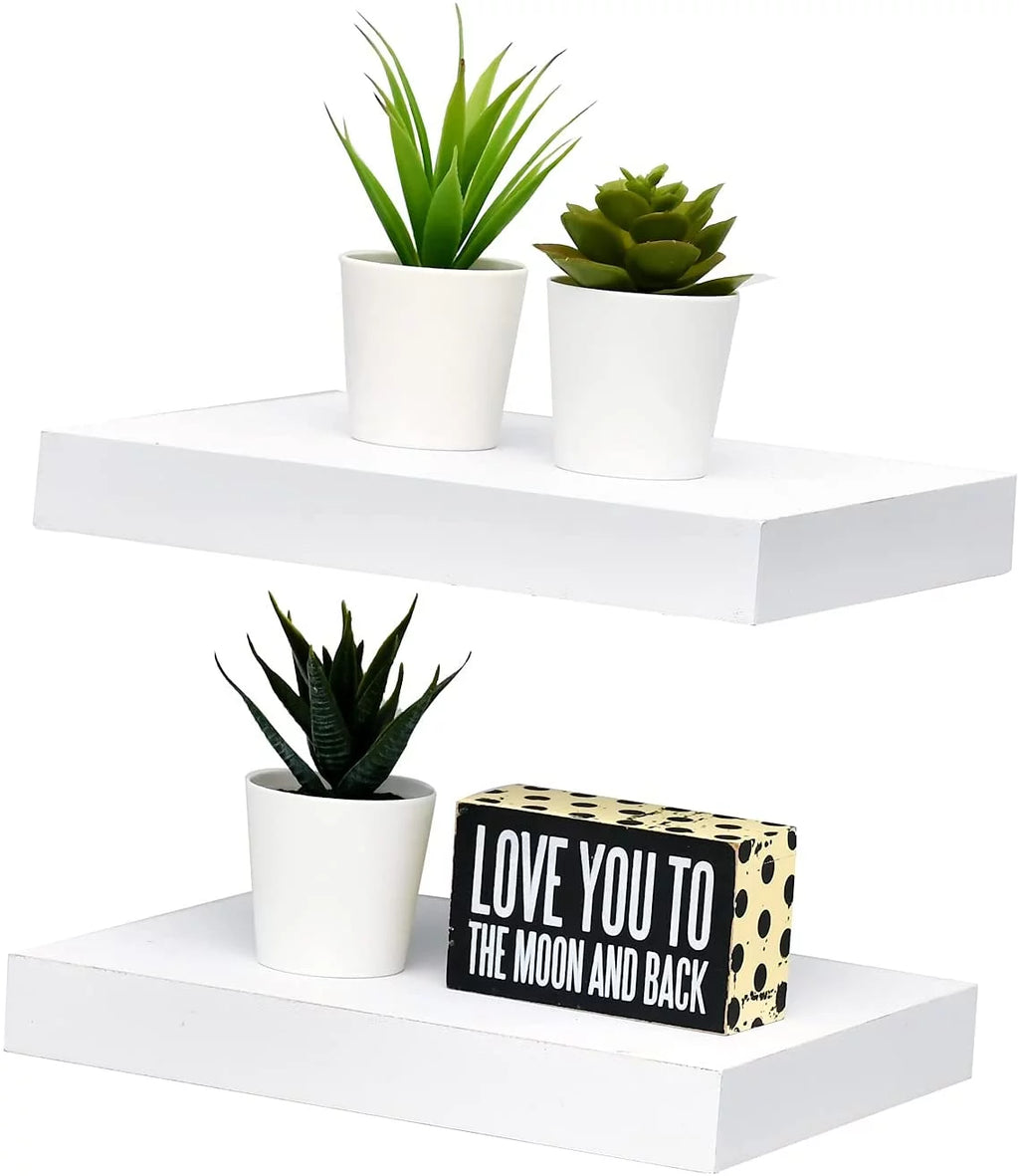 White 10 Inch Wood Floating Shelf Set of 2 I9856