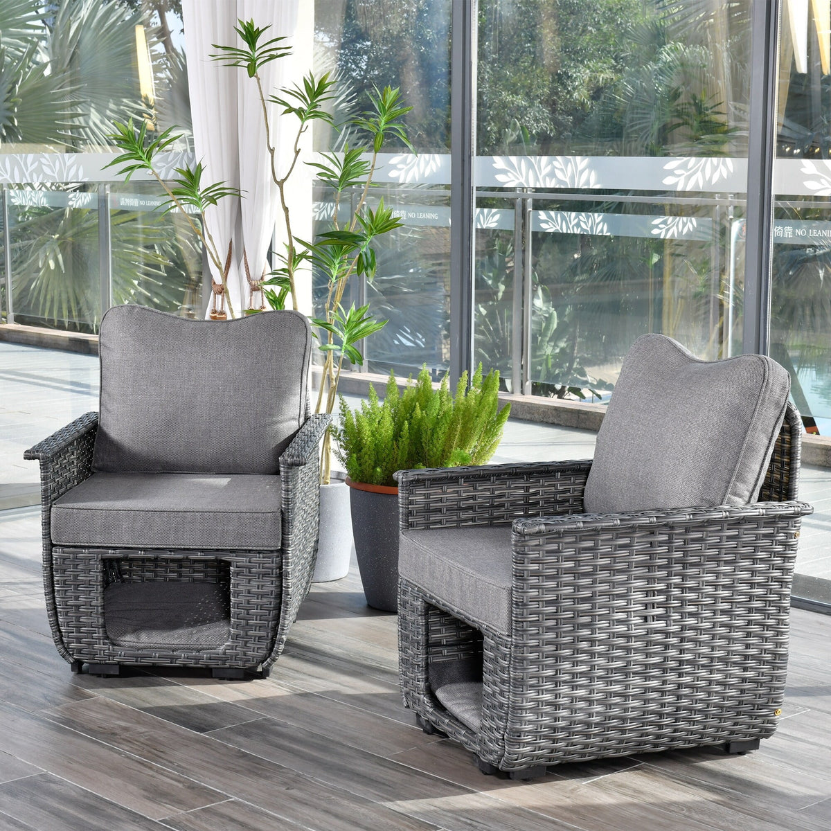 2-piece Dark Grey Wicker Patio Chair Set V278004