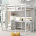 White Twin Size Loft Bed with Built-in Desk and 3 Drawers S8746