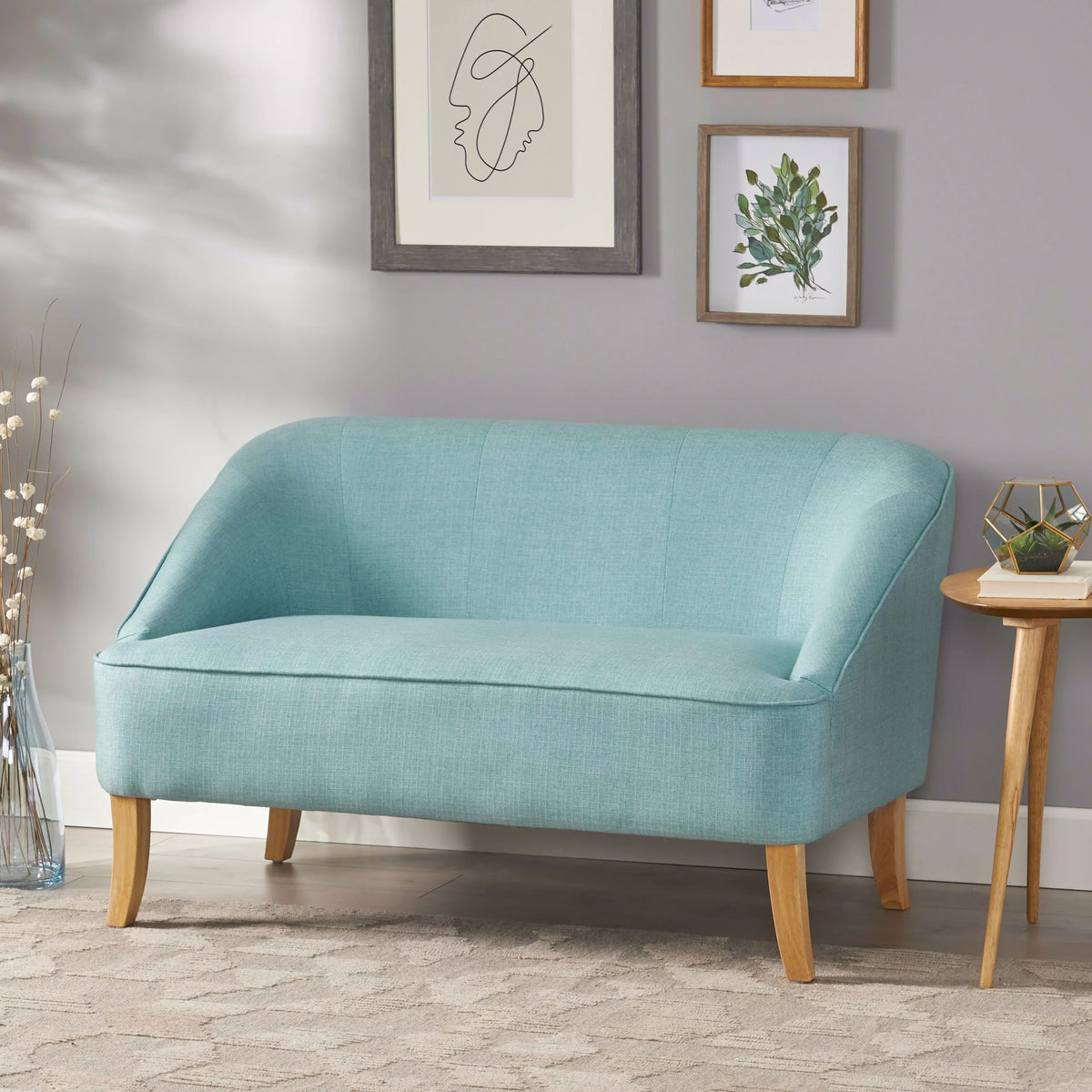 Light Blue Fabric Loveseat F450407