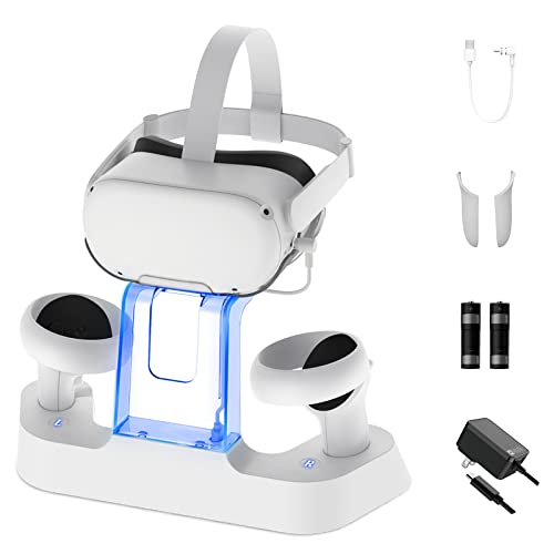 Charging Dock with LED Light and Controller Mount, 2 Rechargeable Batteries, White F555607