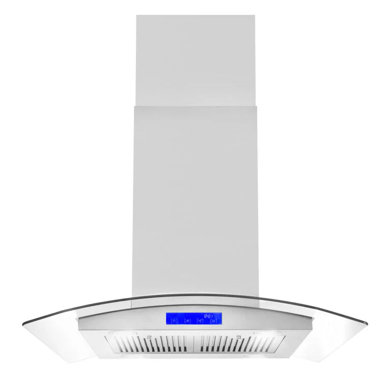 380 CFM Convertible Island Range Hood with Glass Canopy X516