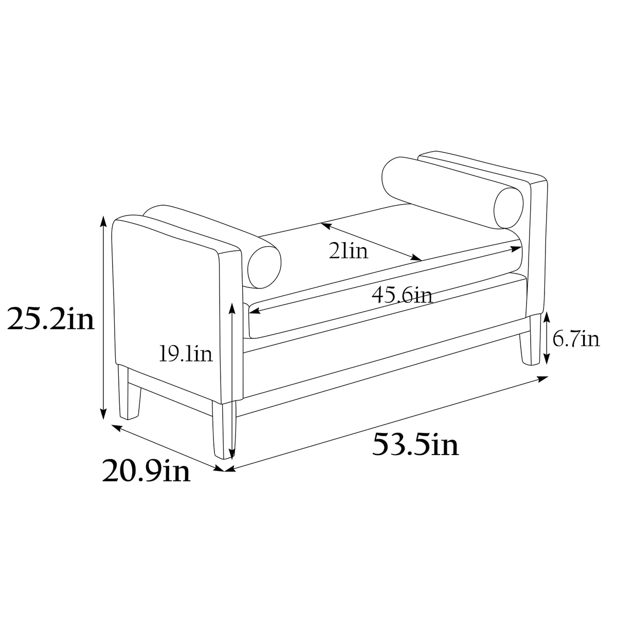 Ivory Upholstered Bench with Wood Legs W333