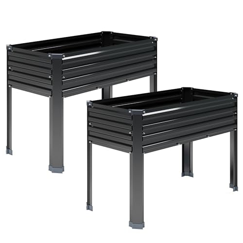 Galvanized Raised Garden Bed with Legs, 2PCS 48×18×30in Elevated Planter Box, Black X275
