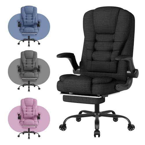 Fabric Ergonomic High Back Office Chair with Footrest, Black U545395