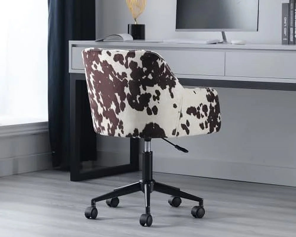 Velvet Cow Print Swivel Office Desk Chair with Wheels and Arms L4013