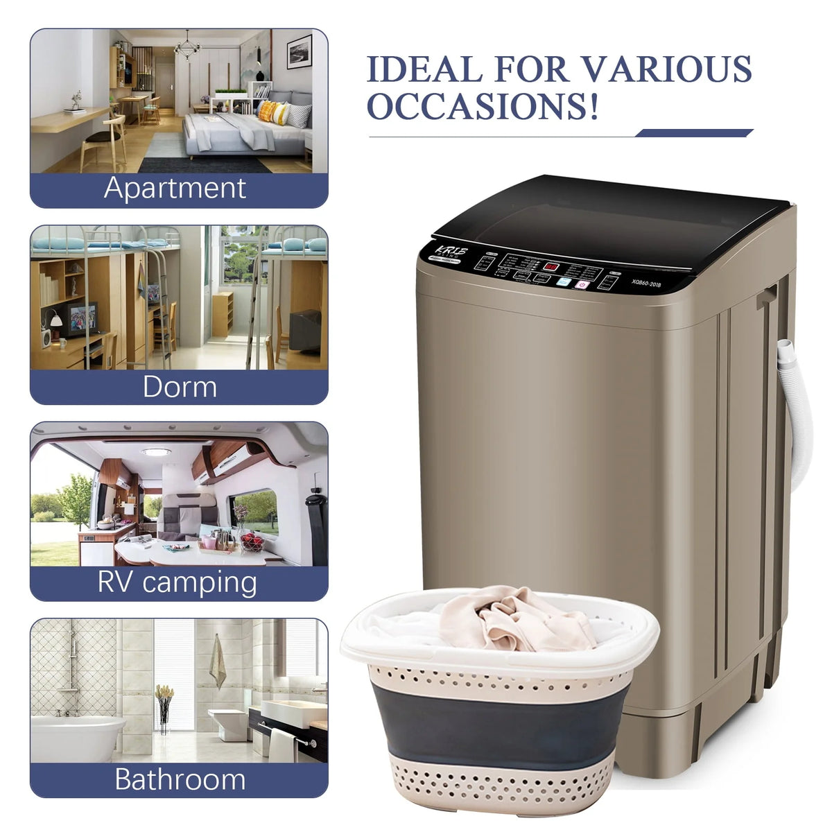 Full-Automatic 17.7 lbs Portable Compact Laundry Washer with Drain Pump B746513