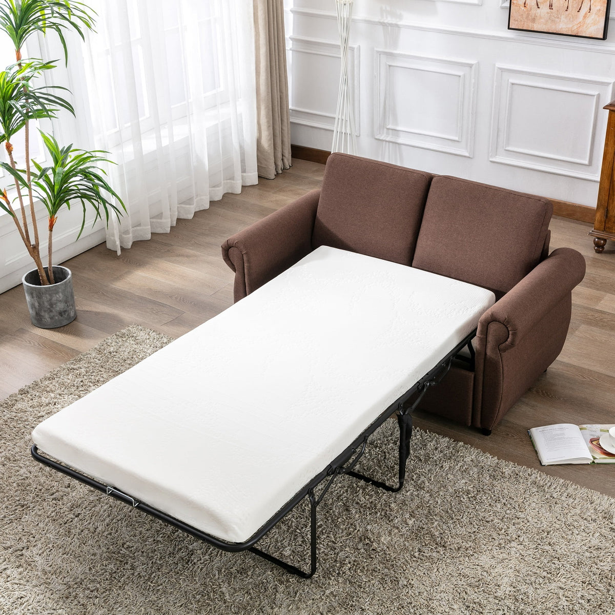 Brown Twin Size Pull Out Sofa Bed T7994