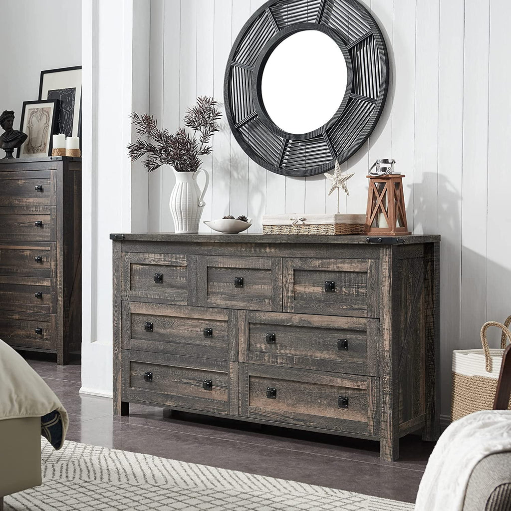 Light Rustic Oak 7 Drawer Dresser Storage Cabinet U961