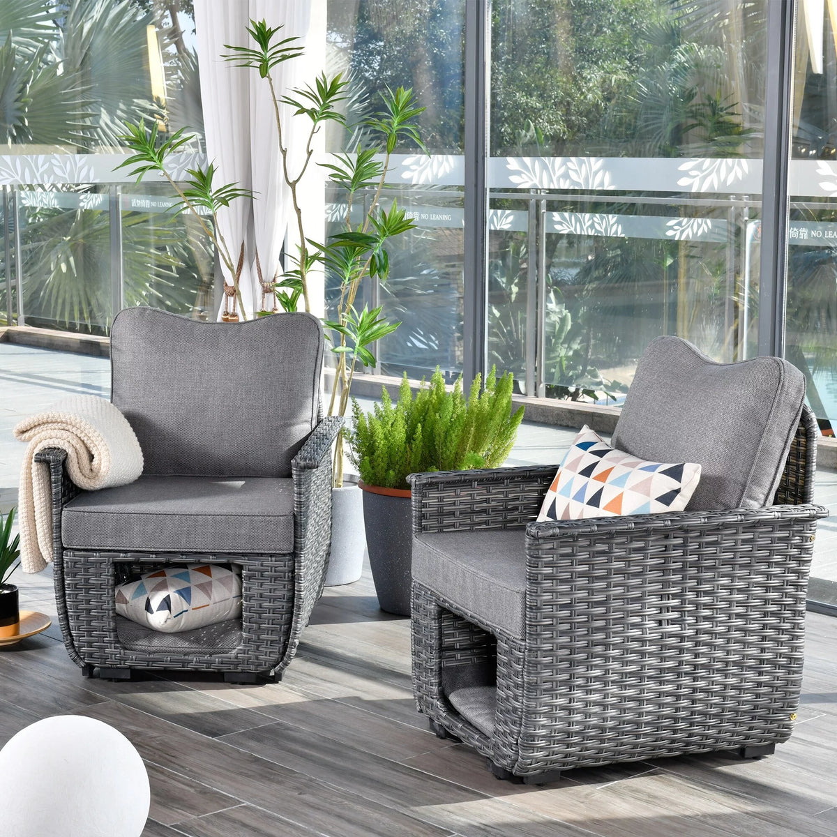 2-piece Dark Grey Wicker Patio Chair Set V278004