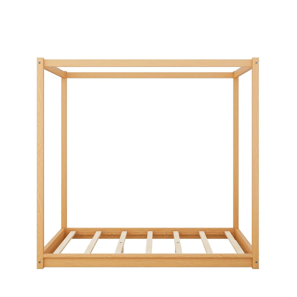 White Queen Size Wood Canopy Bed Frame with Headboard Y671