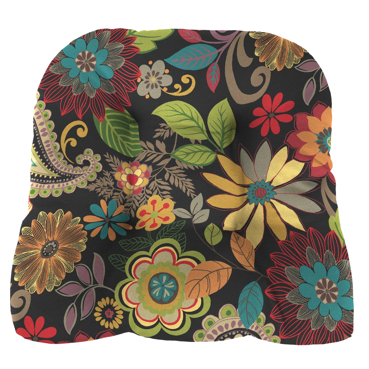Multicolor Floral Square Tufted Outdoor Seat Cushion A454