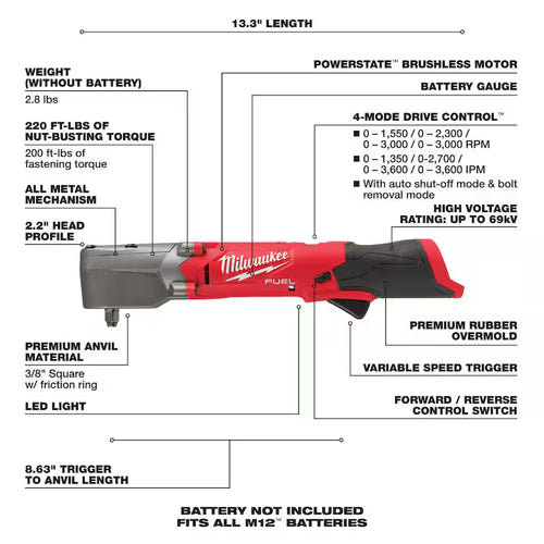 12V Brushless Cordless 3/8 in. Right Angle Impact Wrench S230