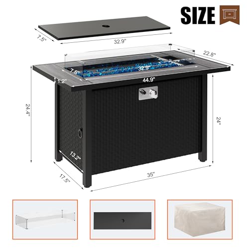 45 inch Propane Gas Fire Pit Table with Lid, Lava Rock, Waterproof Cover E6193