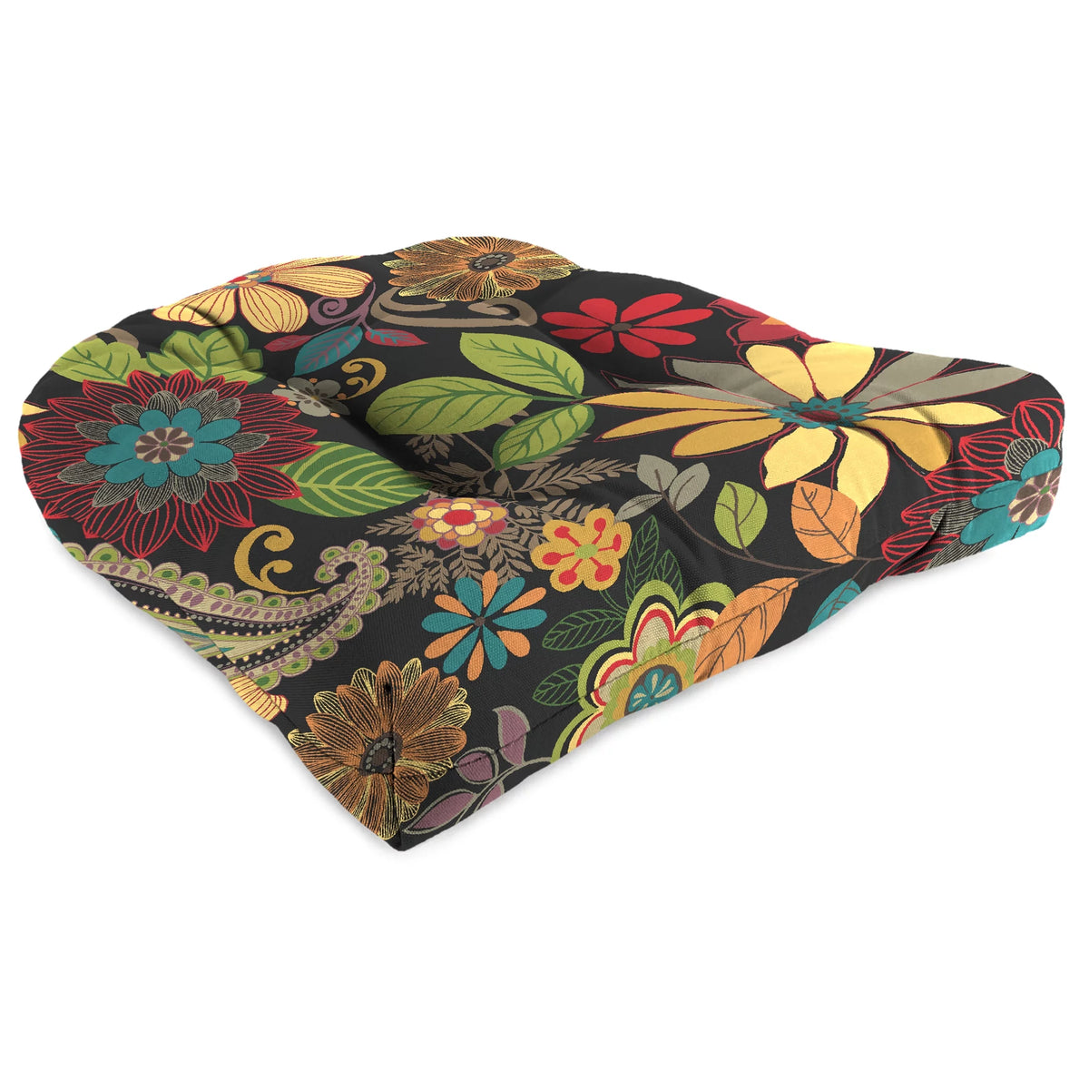 Multicolor Floral Square Tufted Outdoor Seat Cushion A454