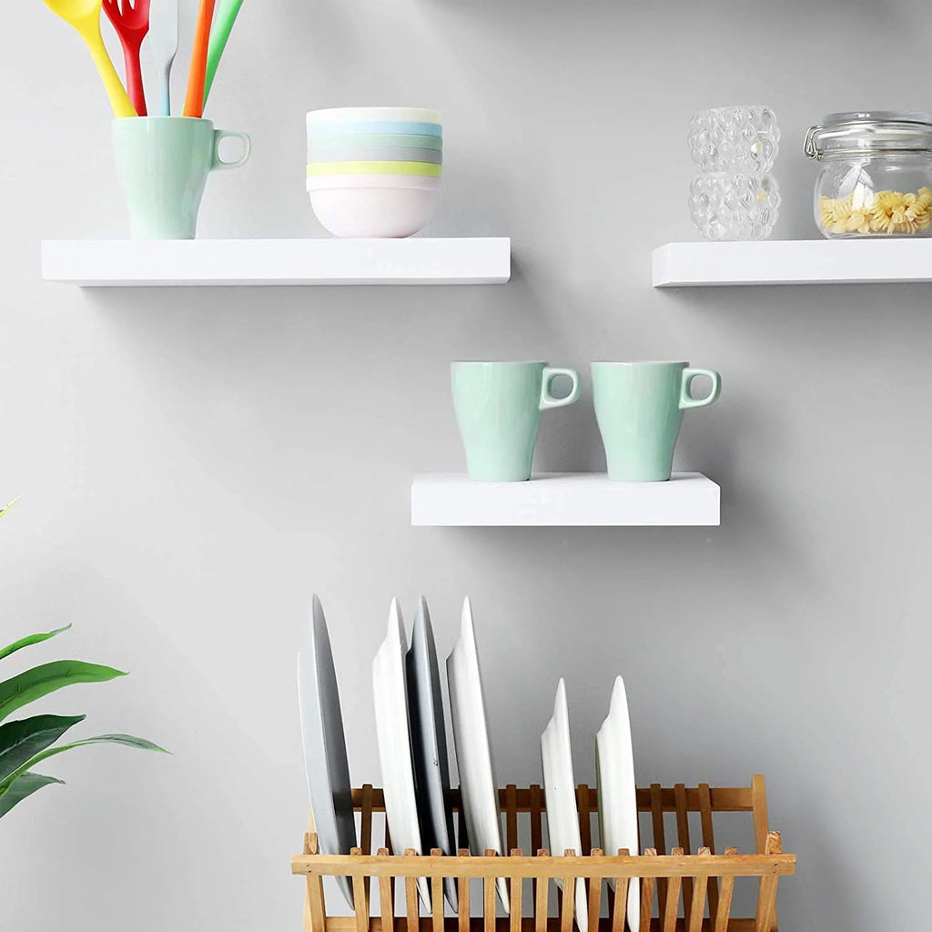 White 10 Inch Wood Floating Shelf Set of 2 I9856