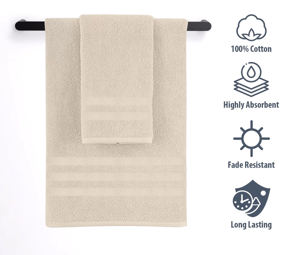 100% Cotton 6-Piece Beige Bath Towel Set P11876